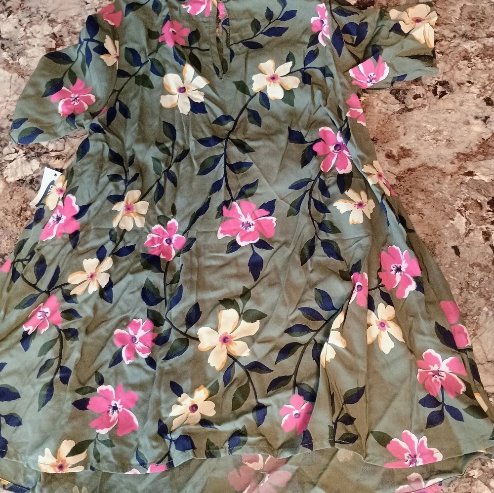Old Navy Kids Dress Floral Size 3T Green Beige Pink New With Tags